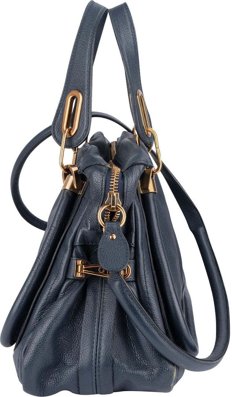 Chloé Chloé Bleu Grained Leather Paraty Handbag Navy