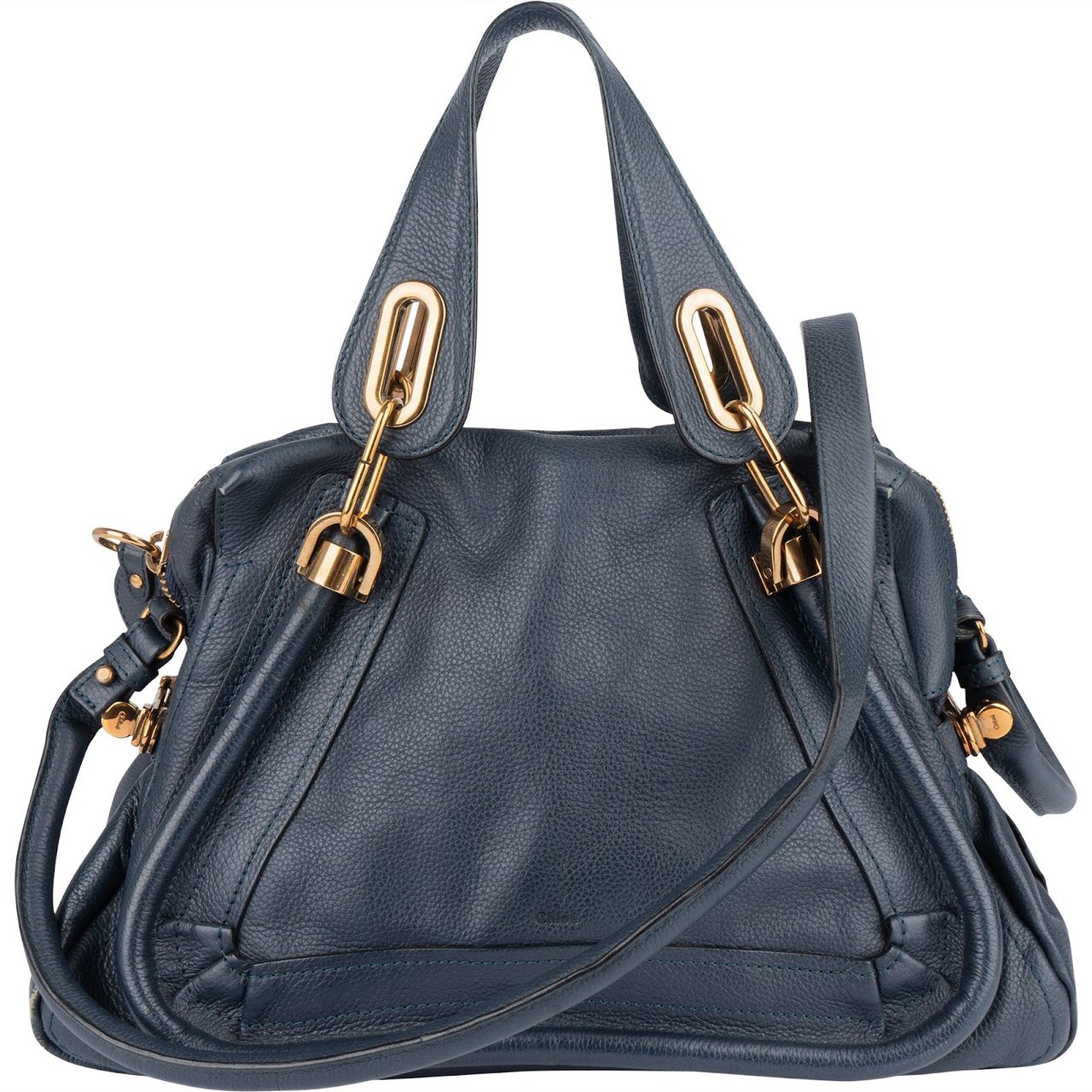 Chloé Chloé Bleu Grained Leather Paraty Handbag Navy