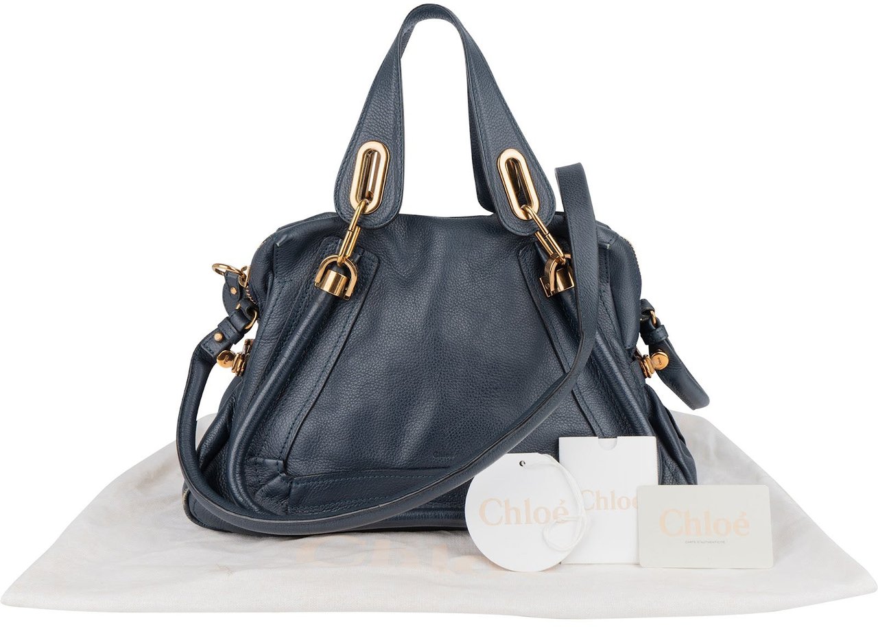 Chloé Chloé Bleu Grained Leather Paraty Handbag Navy