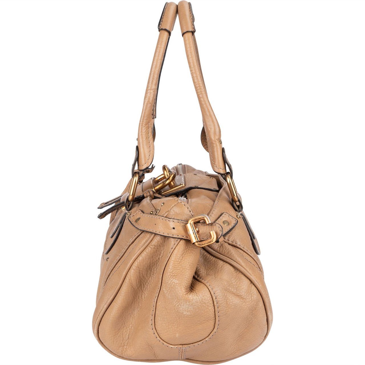 Chloé Grained Leather Paddington Satchel Shoulder Bag Beige