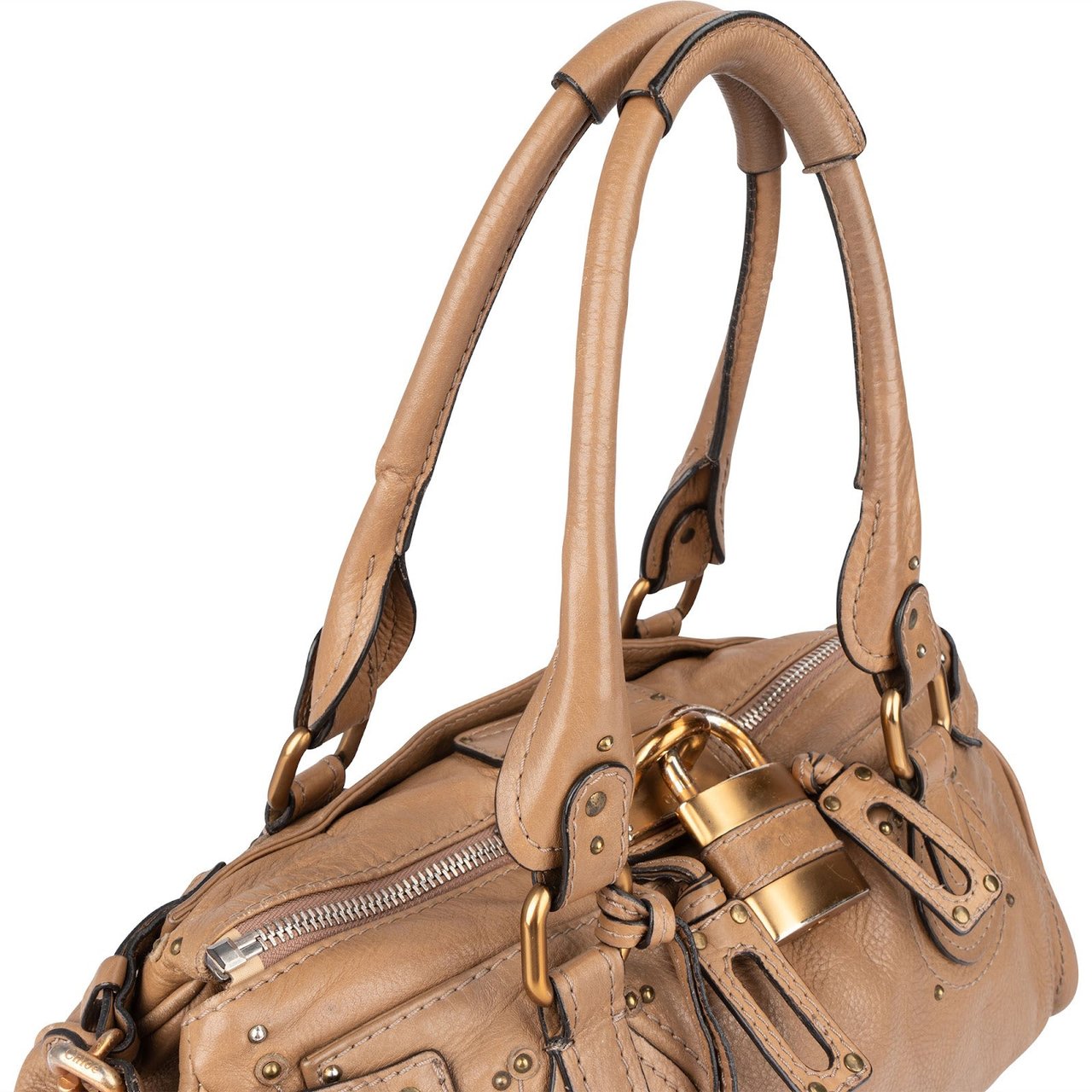 Chloé Chloé Grained Leather Paddington Satchel Shoulder Bag Beige