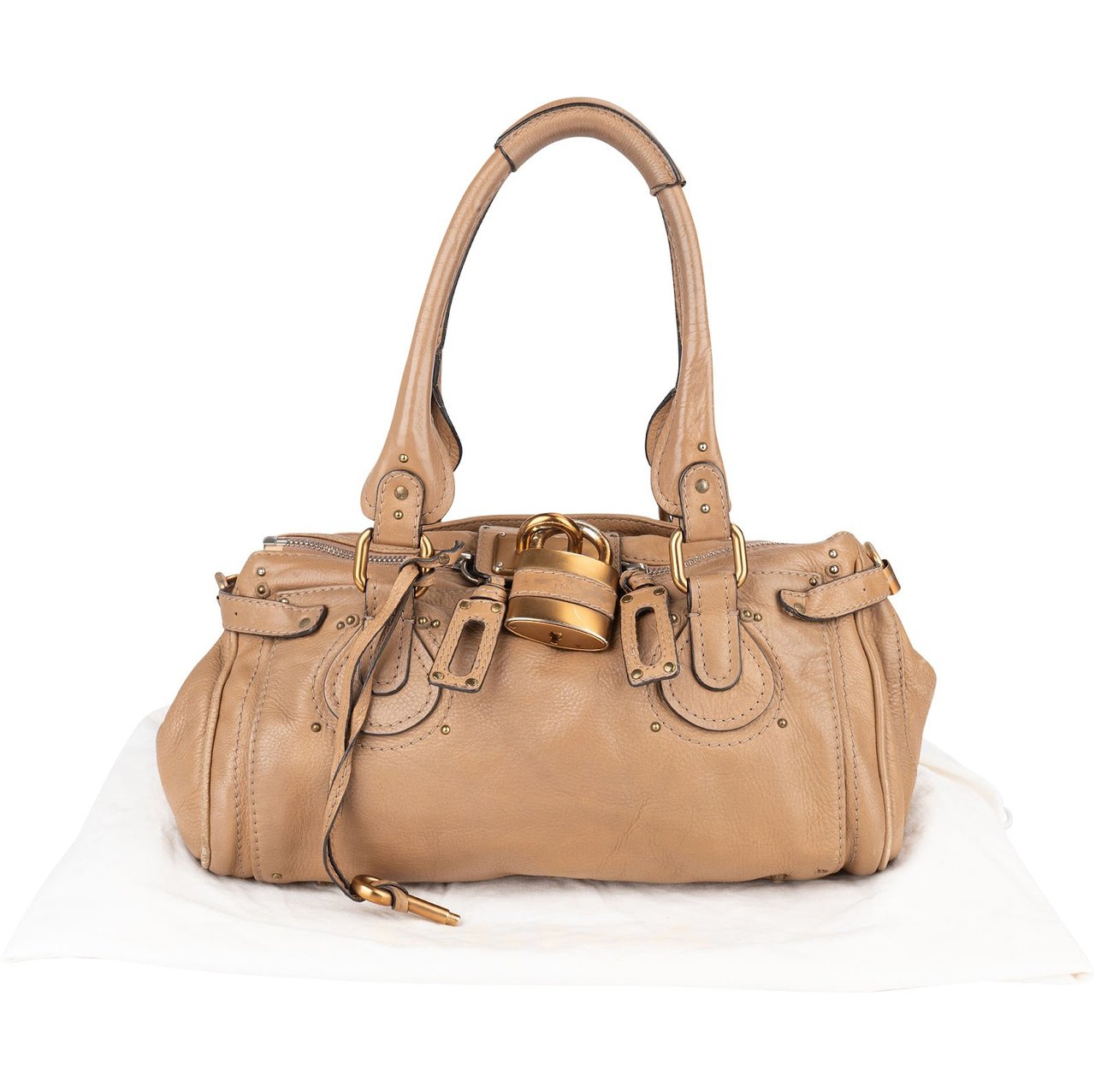 Chloé Grained Leather Paddington Satchel Shoulder Bag Beige