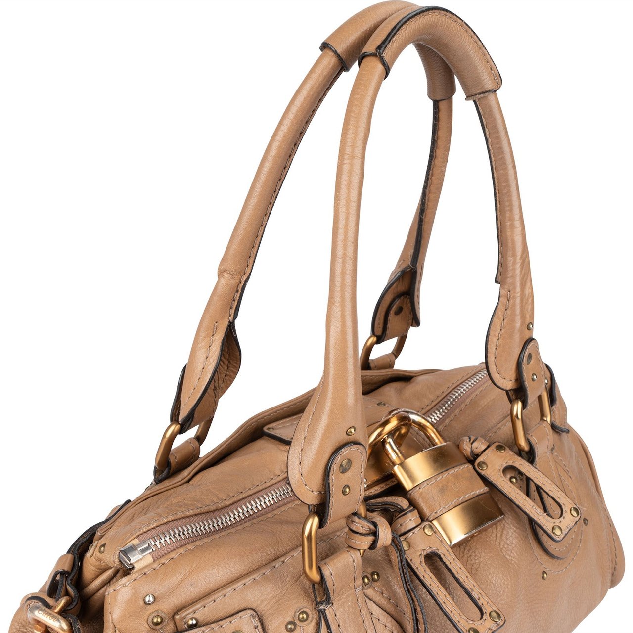 Chloé Grained Leather Paddington Satchel Shoulder Bag Beige