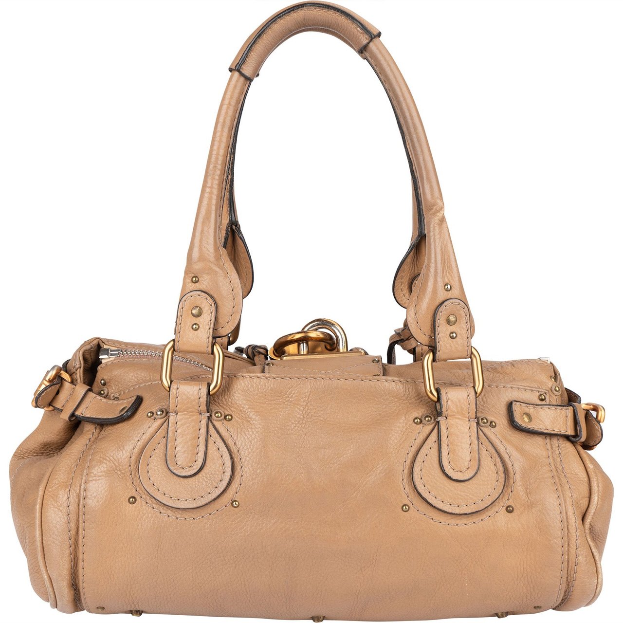 Chloé Grained Leather Paddington Satchel Shoulder Bag Beige