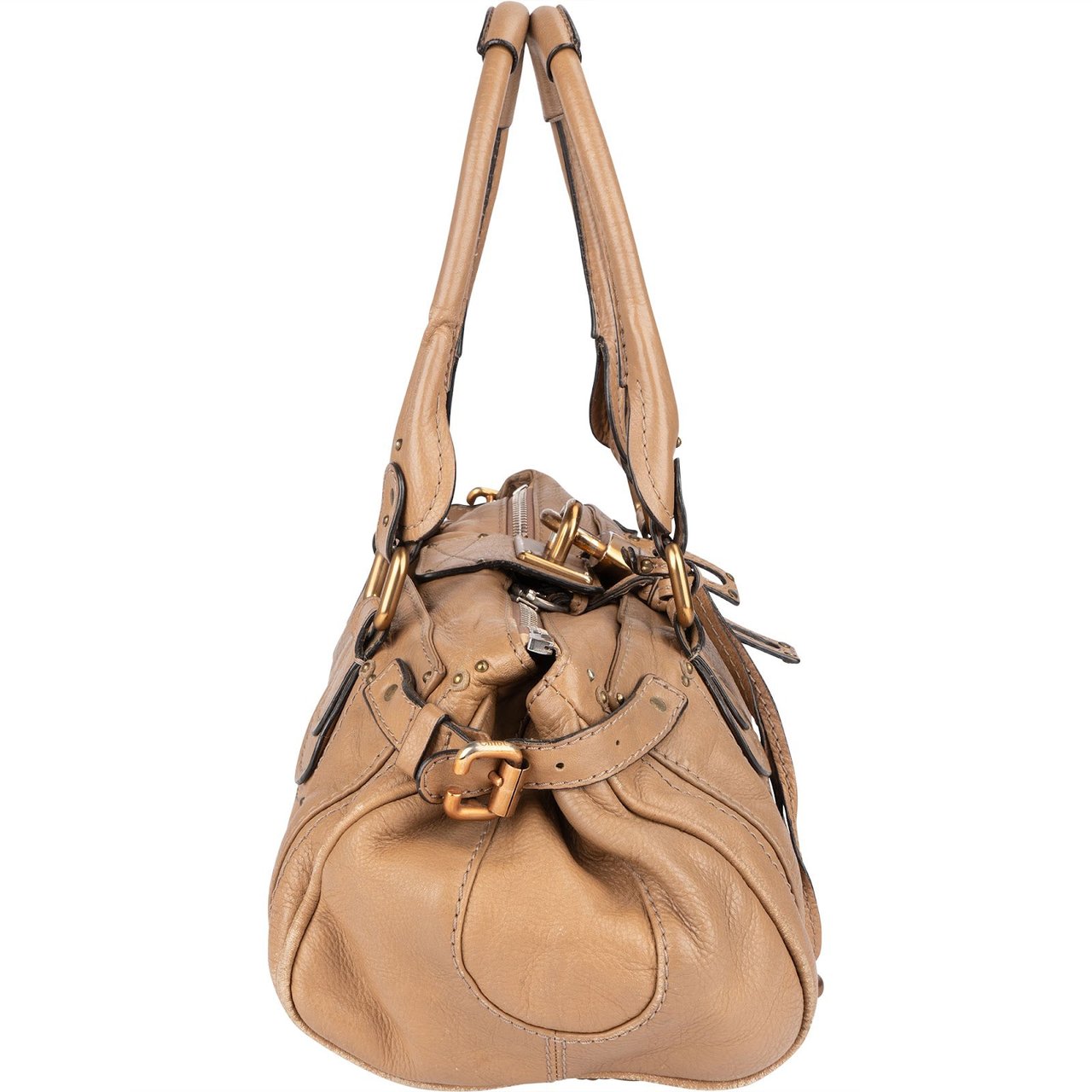 Chloé Grained Leather Paddington Satchel Shoulder Bag Beige