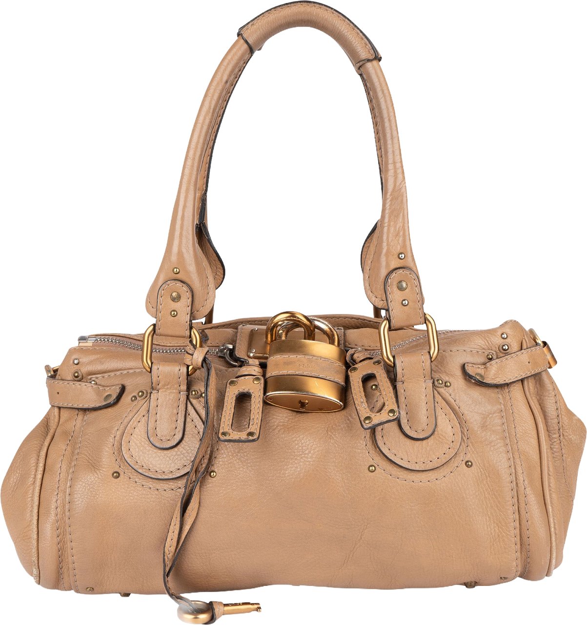 Chloé Grained Leather Paddington Satchel Shoulder Bag Beige