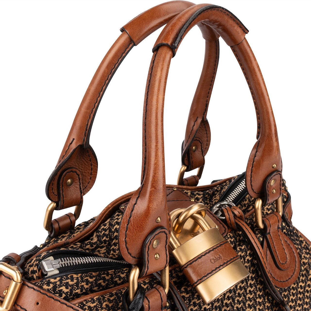 Chloé Chloé Woven Cotton Paddington Satchel Handbag Bruin