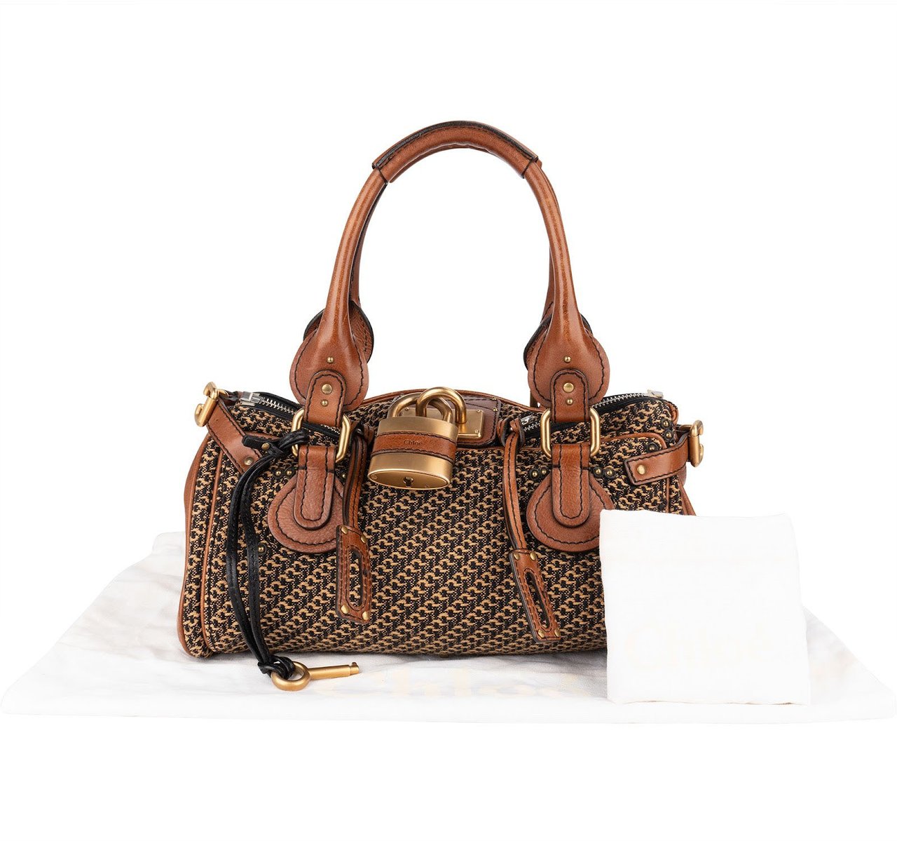 Chloé Woven Cotton Paddington Satchel Handbag Bruin