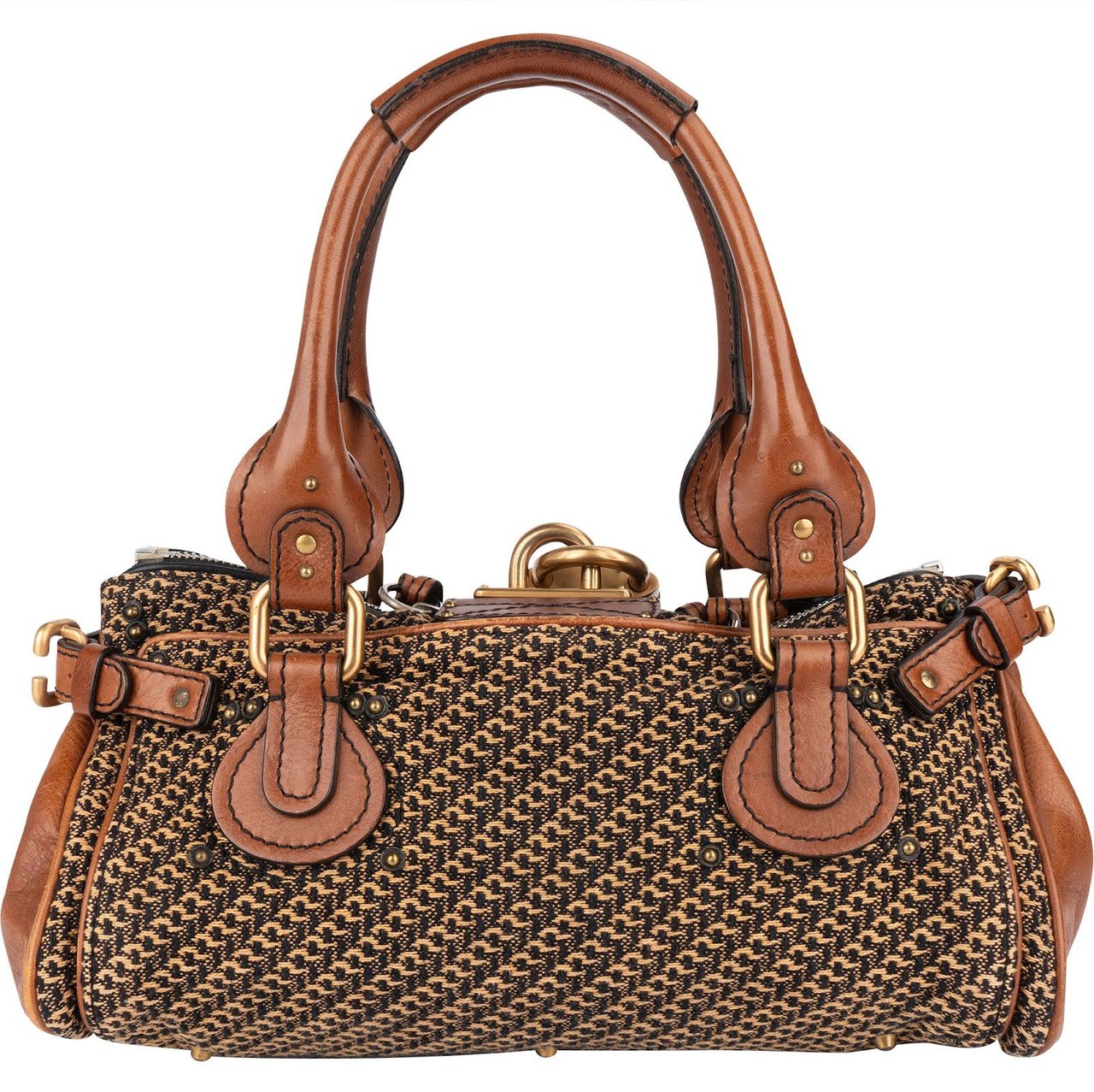 Chloé Woven Cotton Paddington Satchel Handbag Bruin