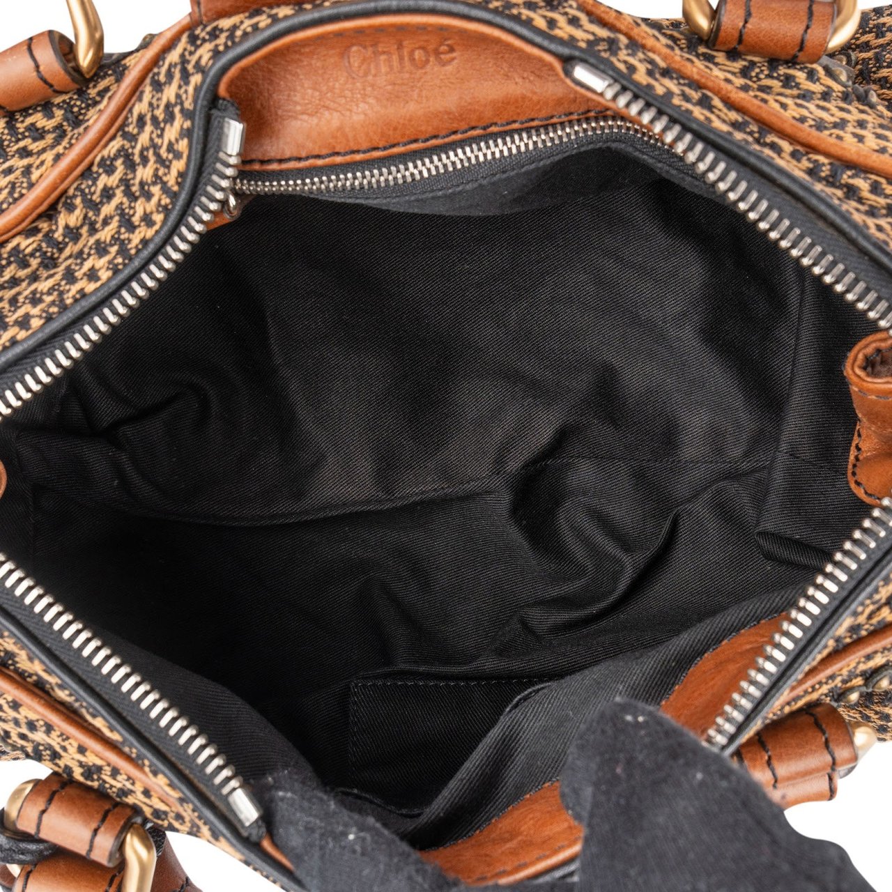 Chloé Chloé Woven Cotton Paddington Satchel Handbag Bruin