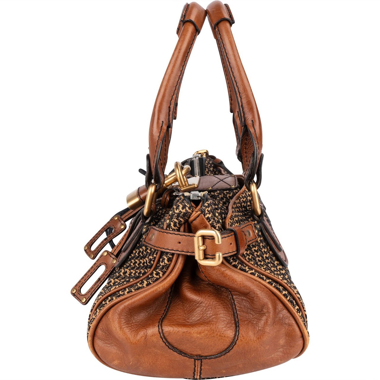 Chloé Chloé Woven Cotton Paddington Satchel Handbag Bruin