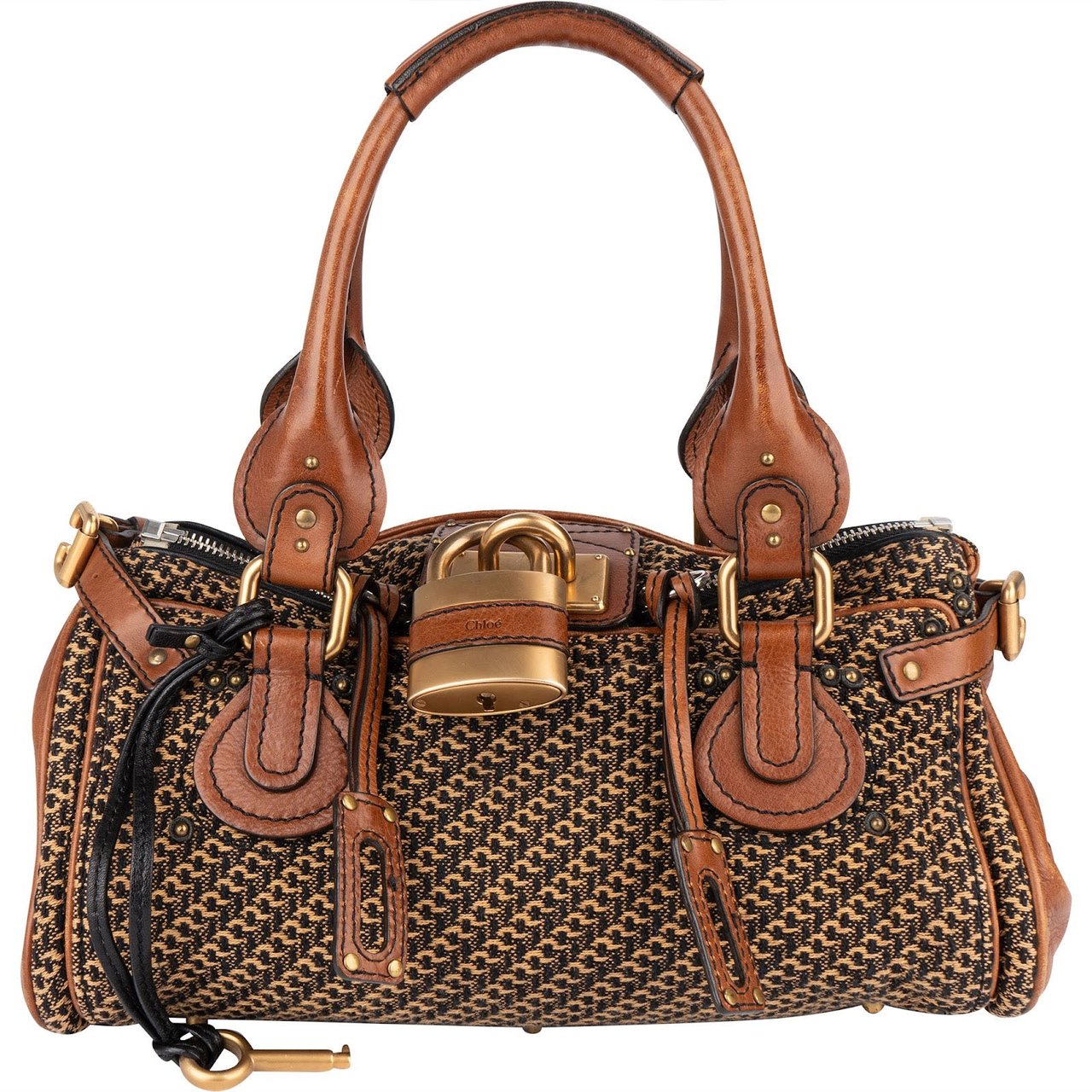 Chloé Woven Cotton Paddington Satchel Handbag Bruin