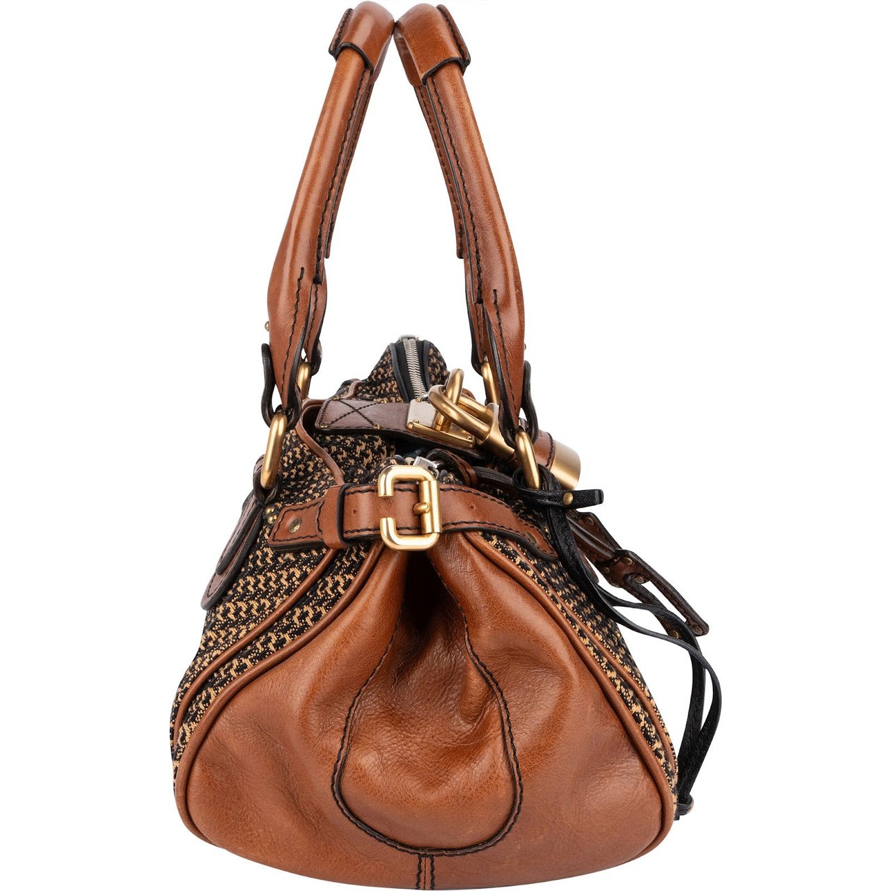 Chloé Chloé Woven Cotton Paddington Satchel Handbag Bruin