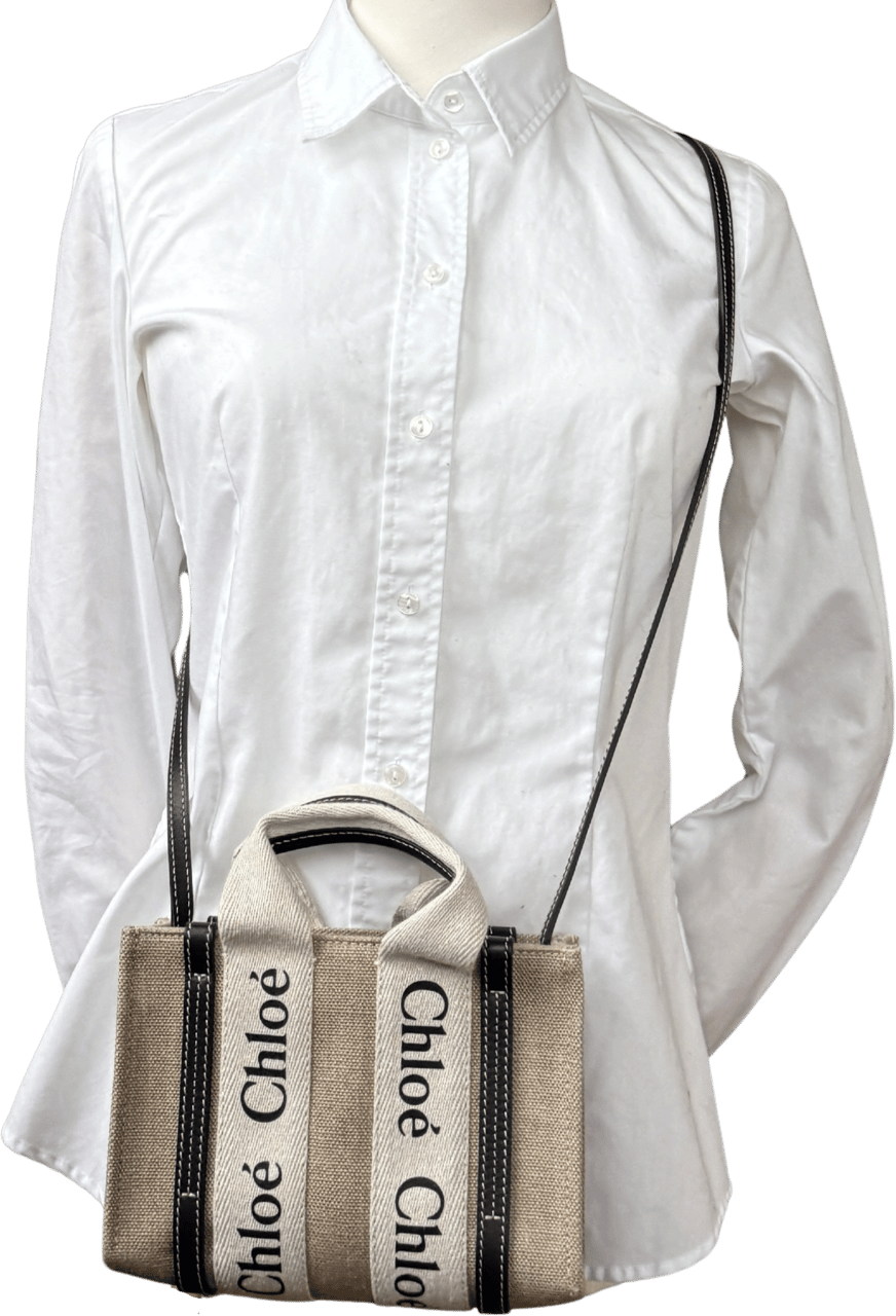 Chloé Chloé Woody Mini Tote Bag in Linen, Beige Beige
