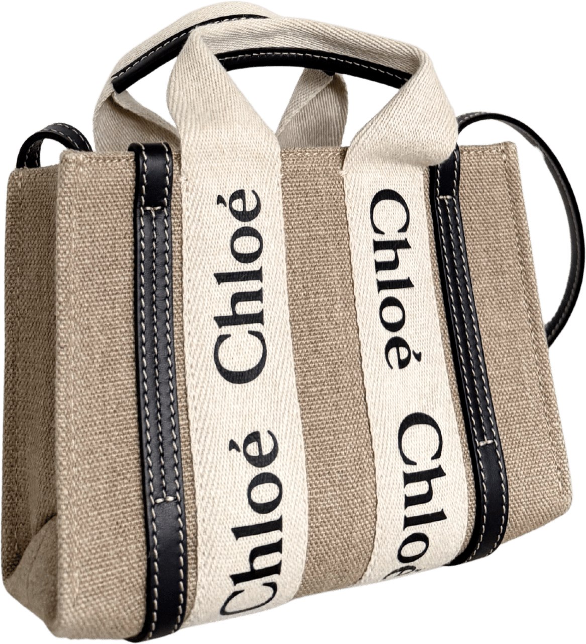 Chloé Chloé Woody Mini-Tote Bag aus Leinen Beige / neuwertig Beige