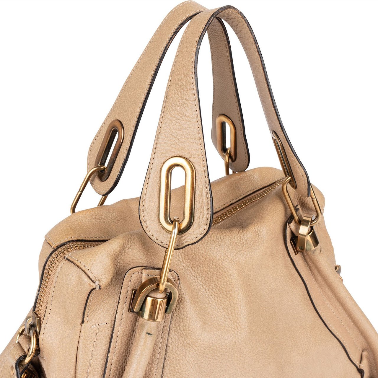Chloé Chloé Beige Grained Leather Paraty Handbag Beige