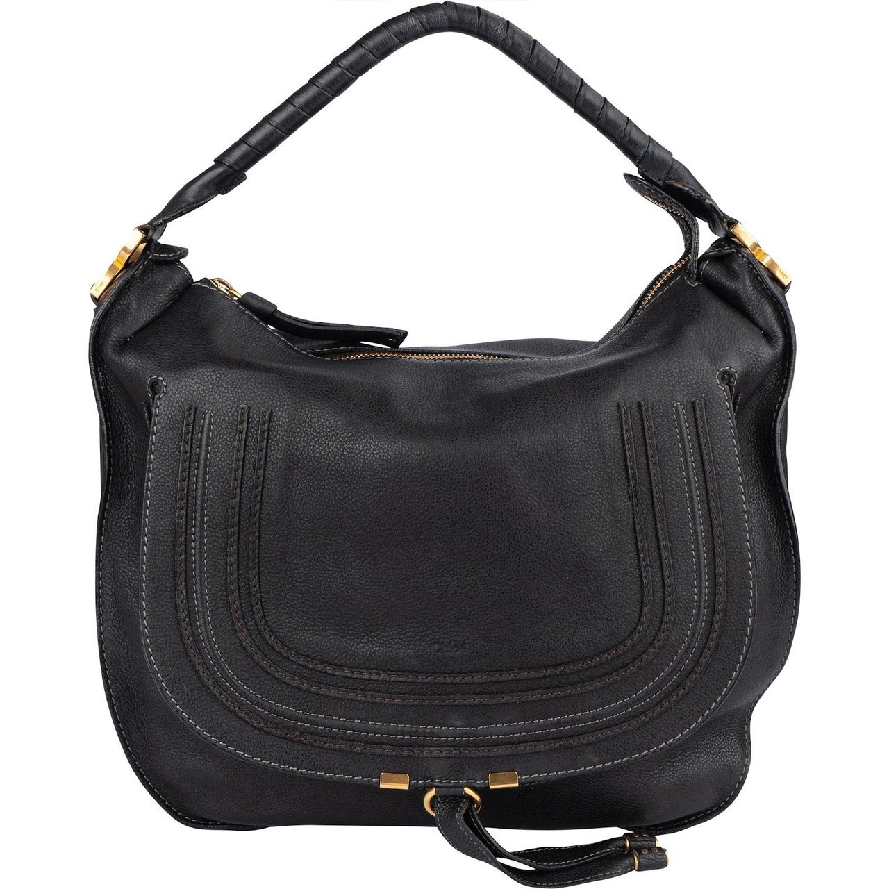 Chloé Chloé Black Grained Leather Marcie Hobo Shoulder Bag Zwart