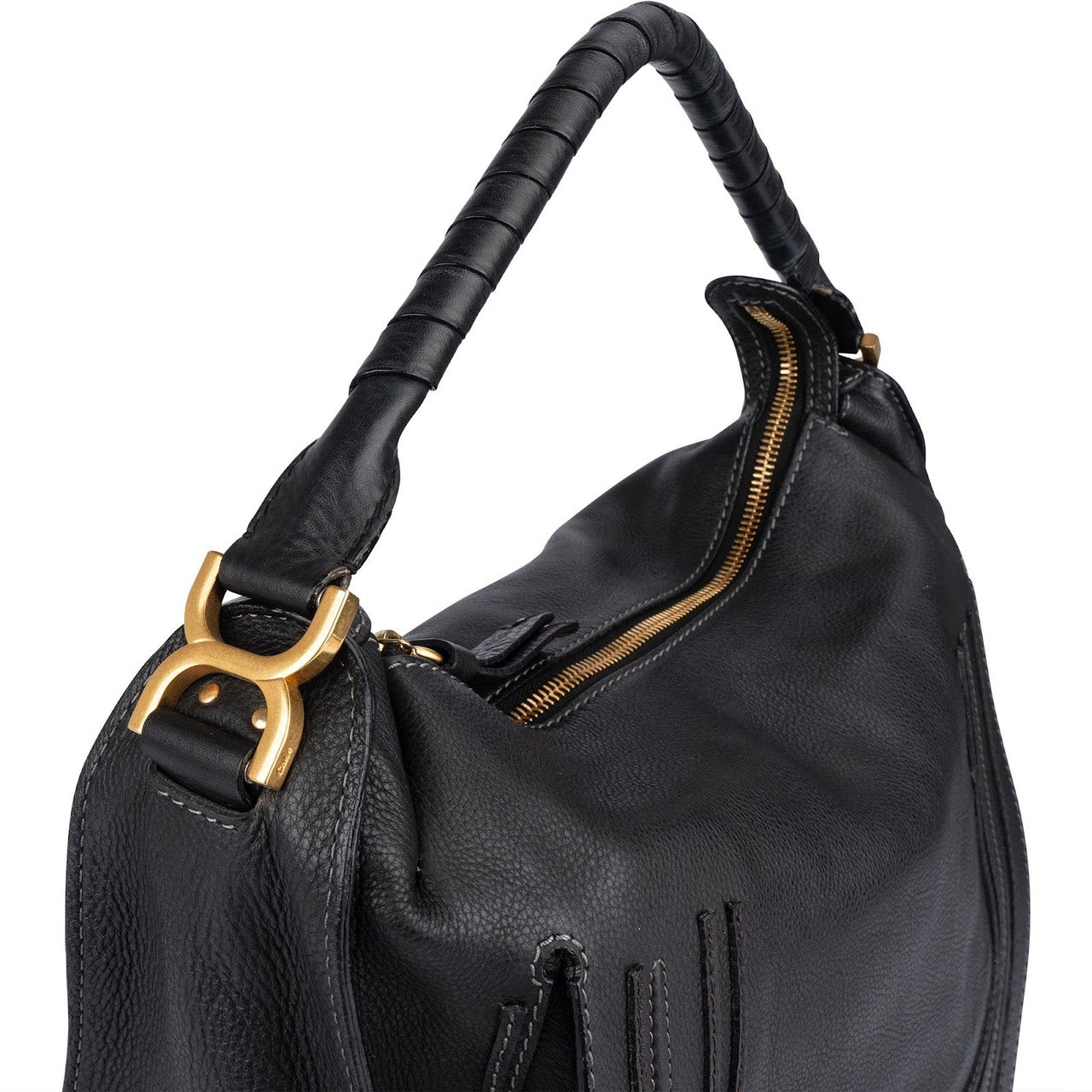 Chloé Chloé Black Grained Leather Marcie Hobo Shoulder Bag Zwart