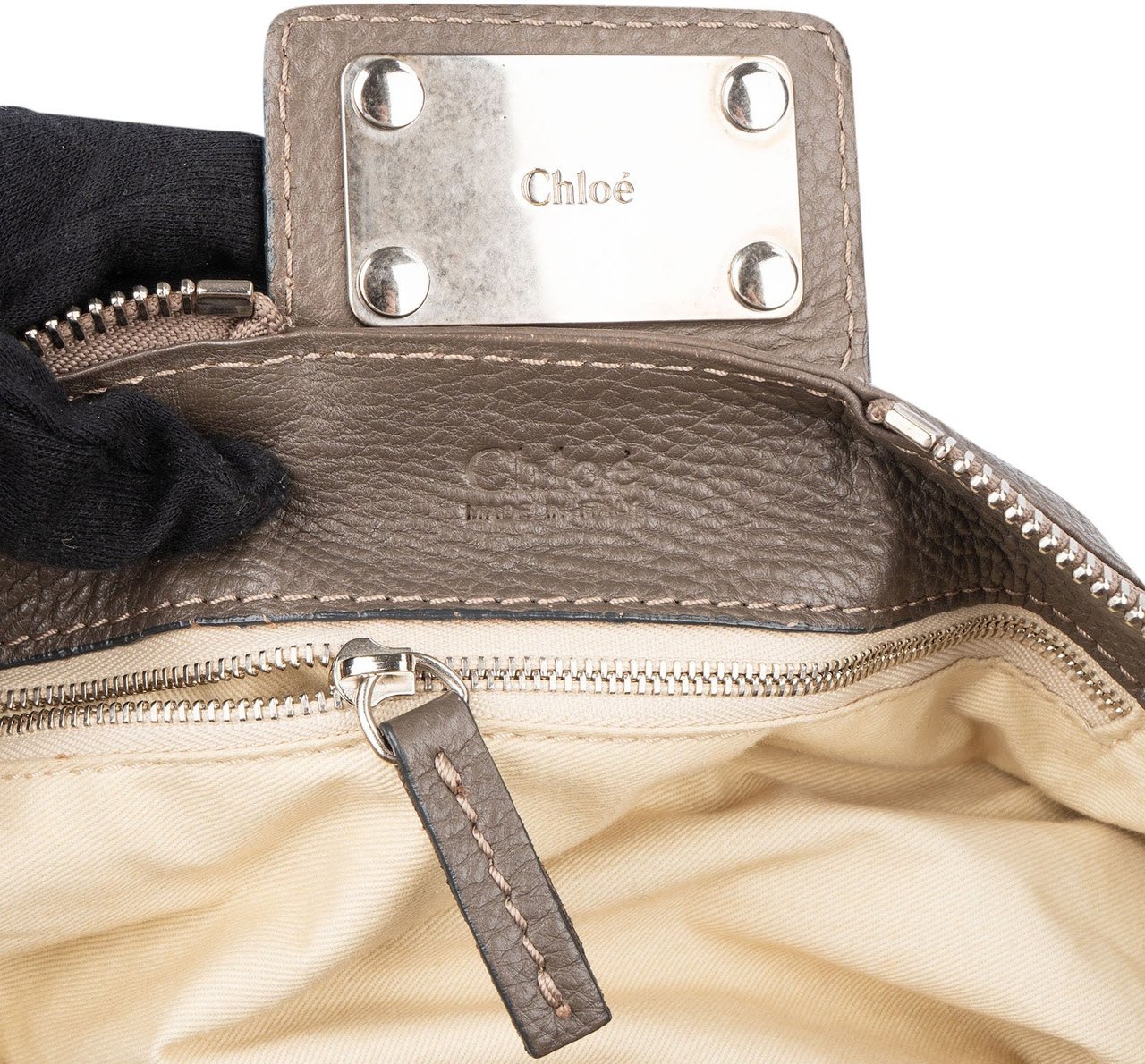 Chloé Chloé Pebbled Leather Studded Paddington Satchel Handbag Taupe
