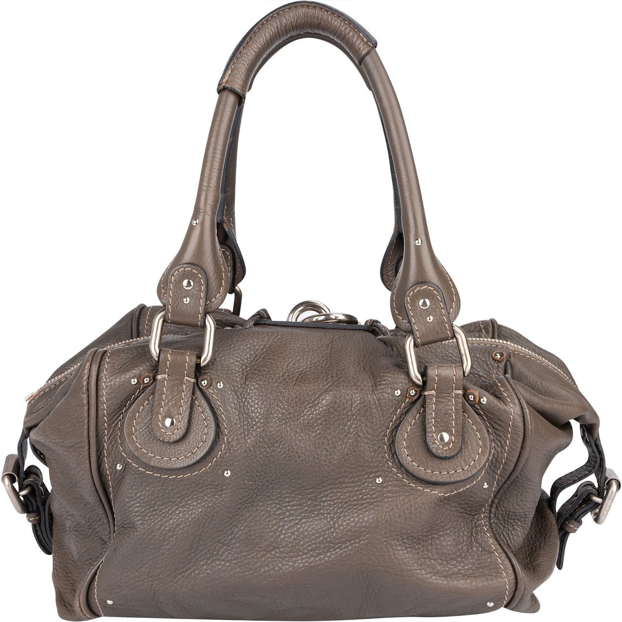 Chloé Chloé Pebbled Leather Studded Paddington Satchel Handbag Taupe