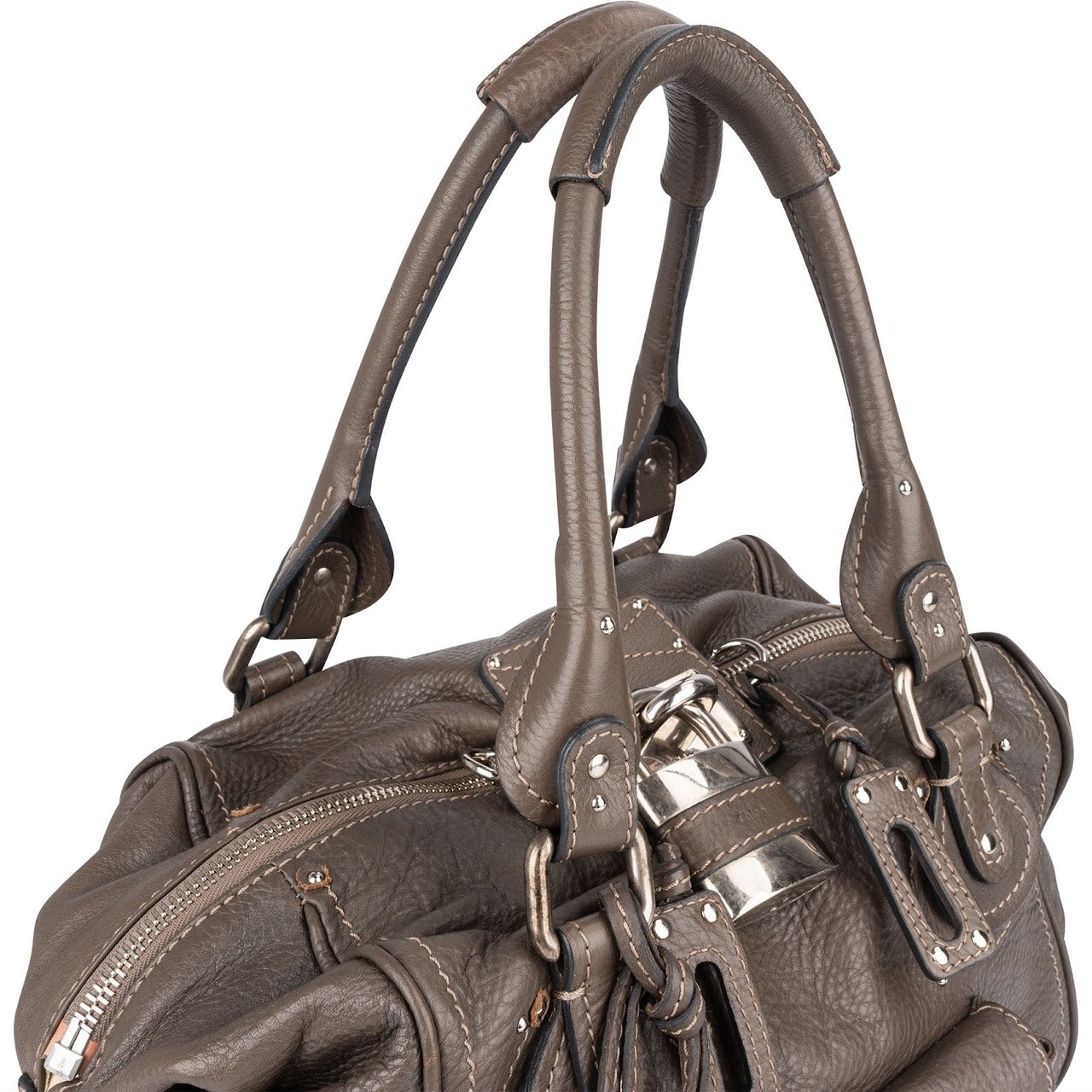 Chloé Chloé Pebbled Leather Studded Paddington Satchel Handbag Taupe