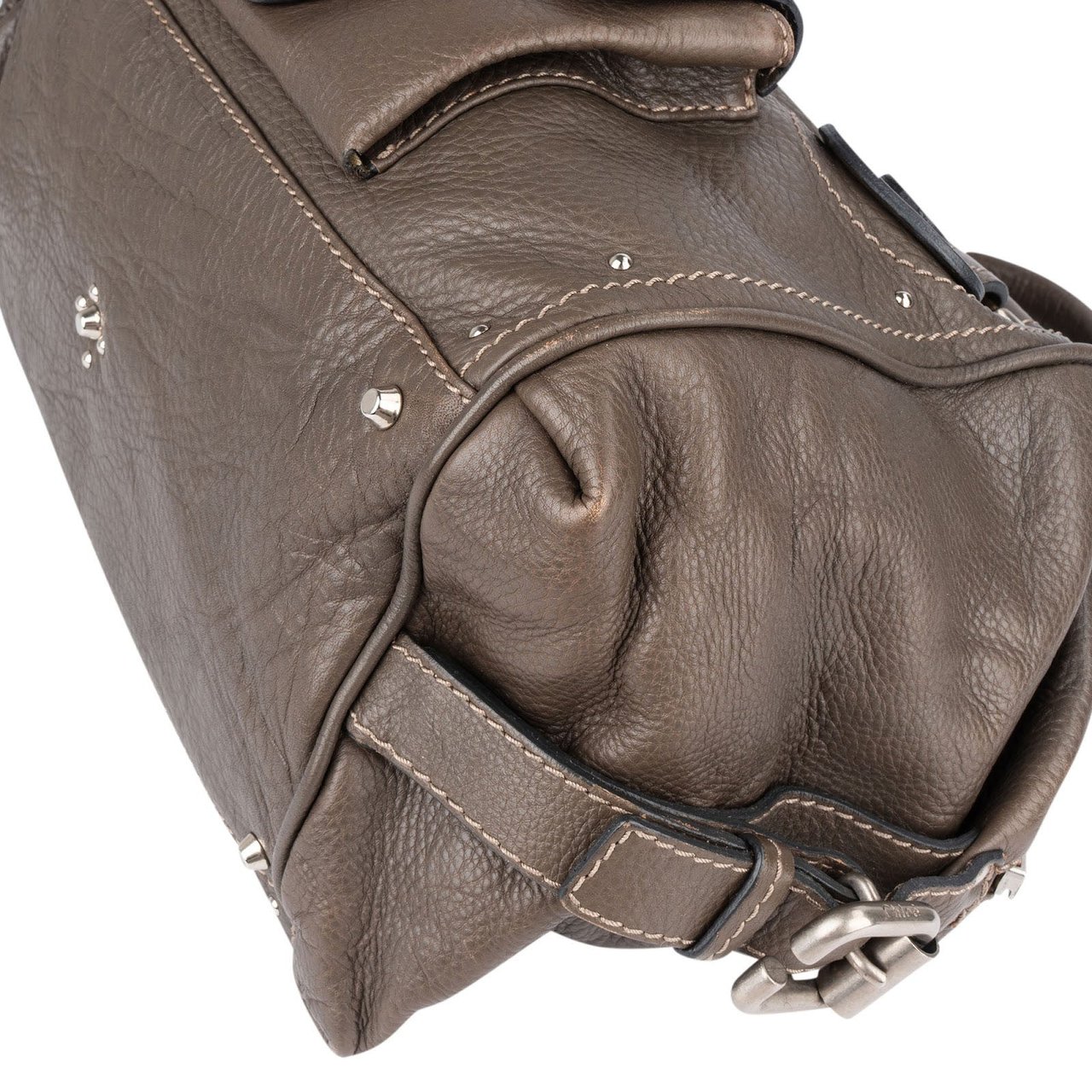 Chloé Chloé Pebbled Leather Studded Paddington Satchel Handbag Taupe