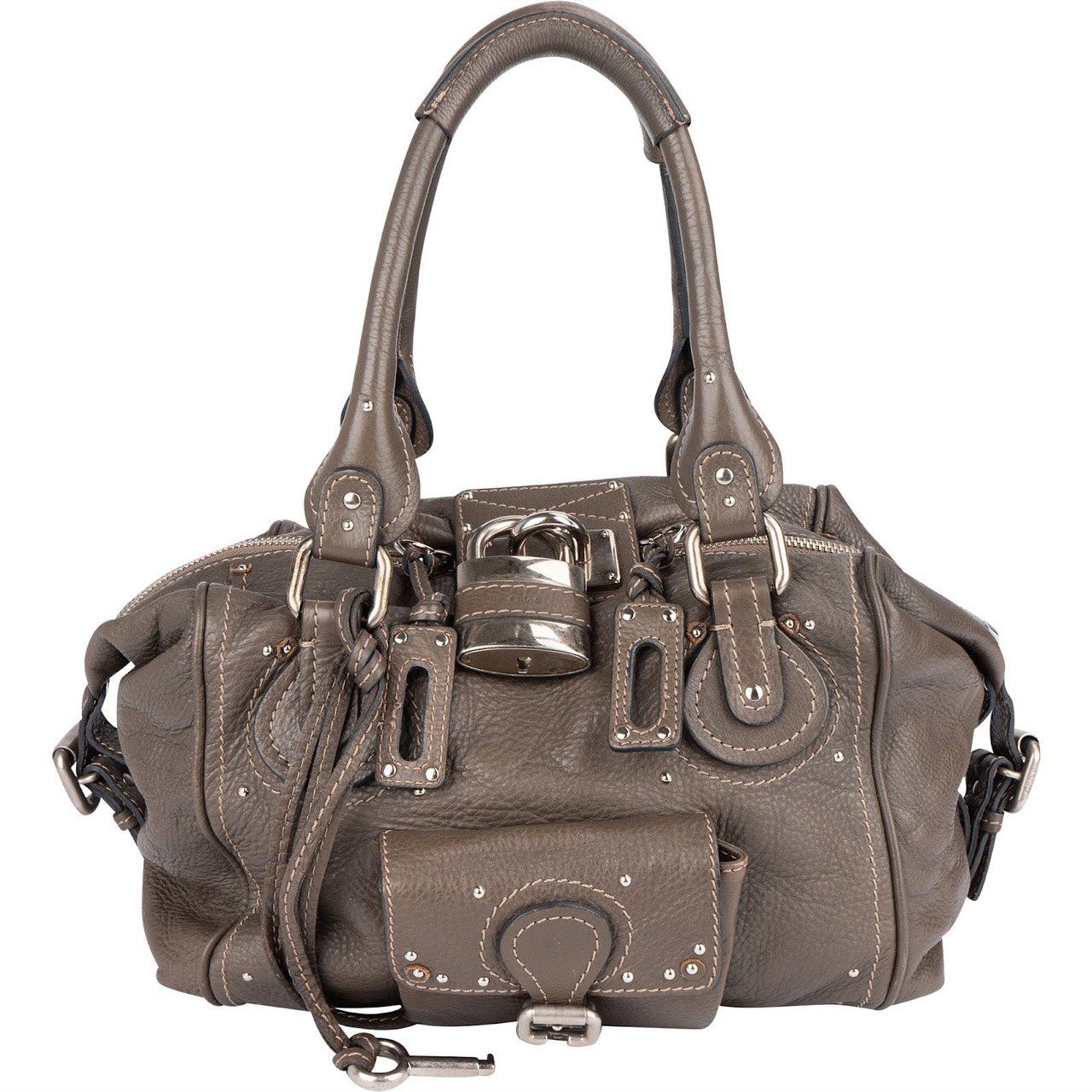 Chloé Chloé Pebbled Leather Studded Paddington Satchel Handbag Taupe