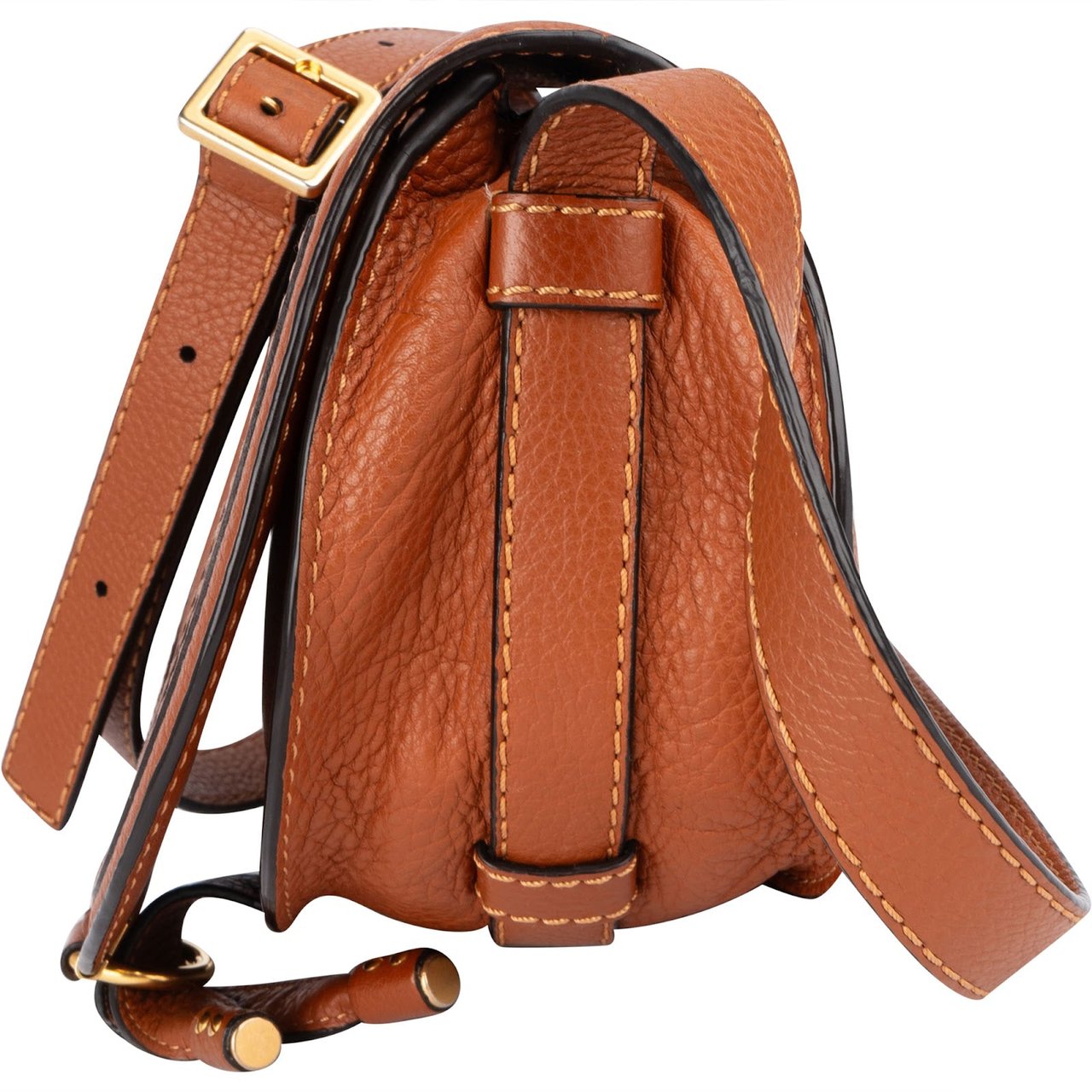 Chloé Chloé Grained Calfskin Leather Small Marcie Saddle Crossbody Bag Bruin