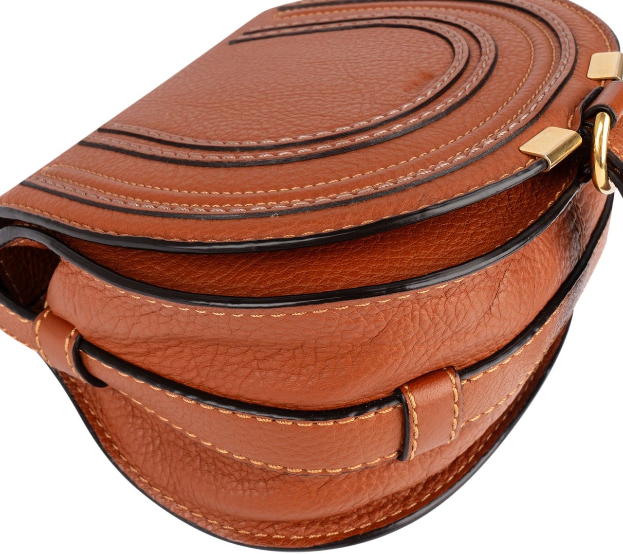 Chloé Chloé Grained Calfskin Leather Small Marcie Saddle Crossbody Bag Bruin