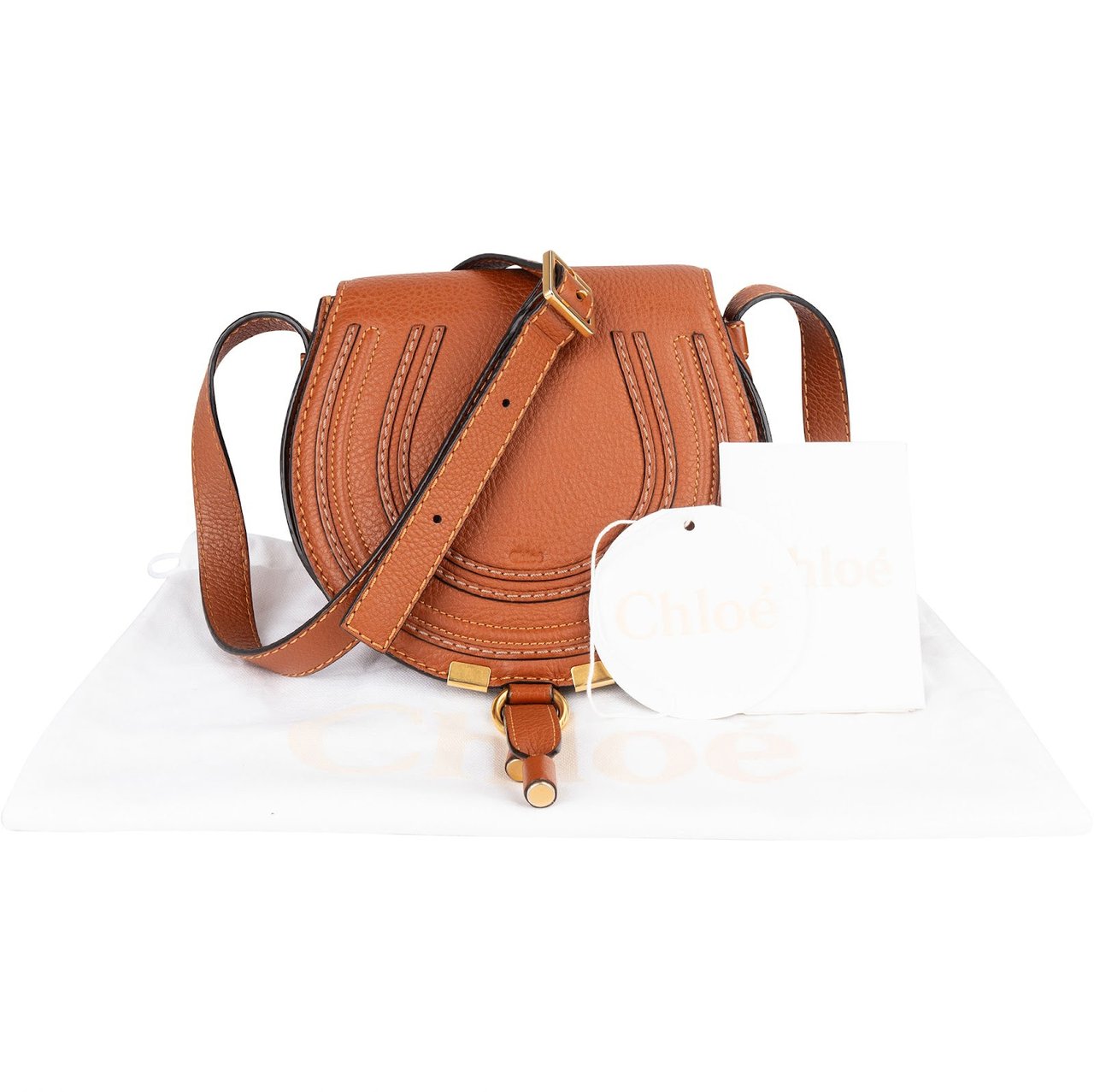 Chloé Chloé Grained Calfskin Leather Small Marcie Saddle Crossbody Bag Bruin