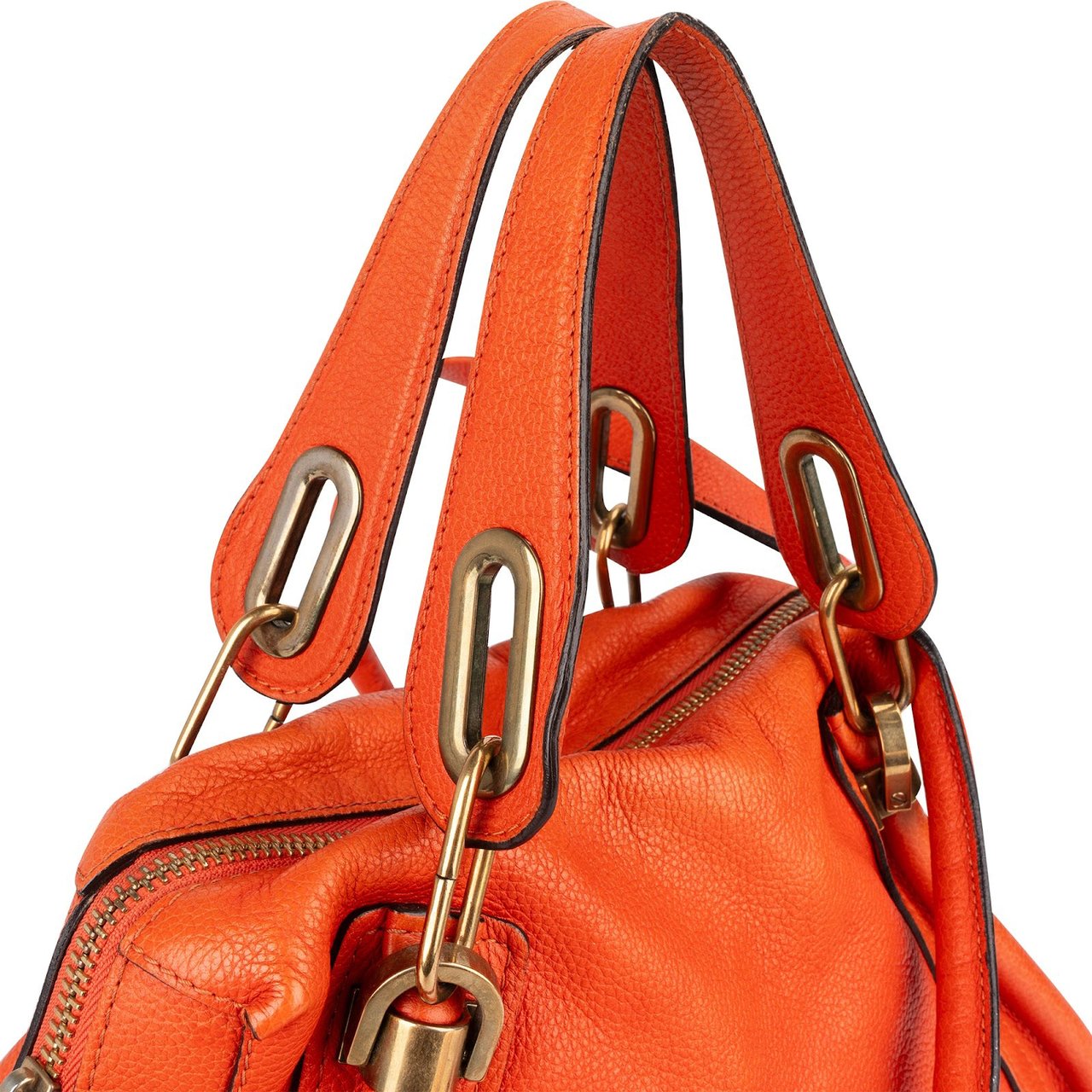 Chloé Orange Grained Leather Paraty Handbag Oranje