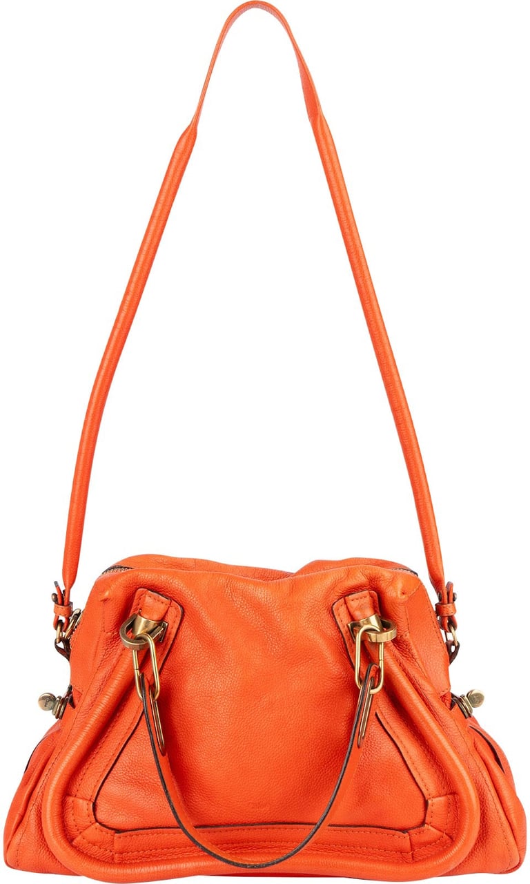 Chloé Orange Grained Leather Paraty Handbag Oranje