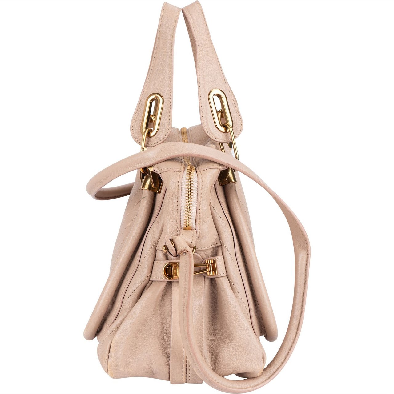 Chloé Stitched Leather Paraty Handbag Beige