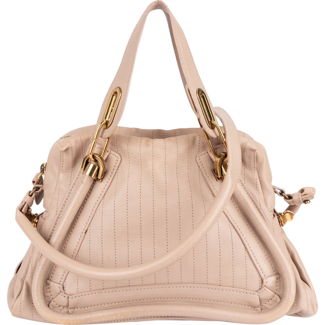 Chloé Stitched Leather Paraty Handbag Beige