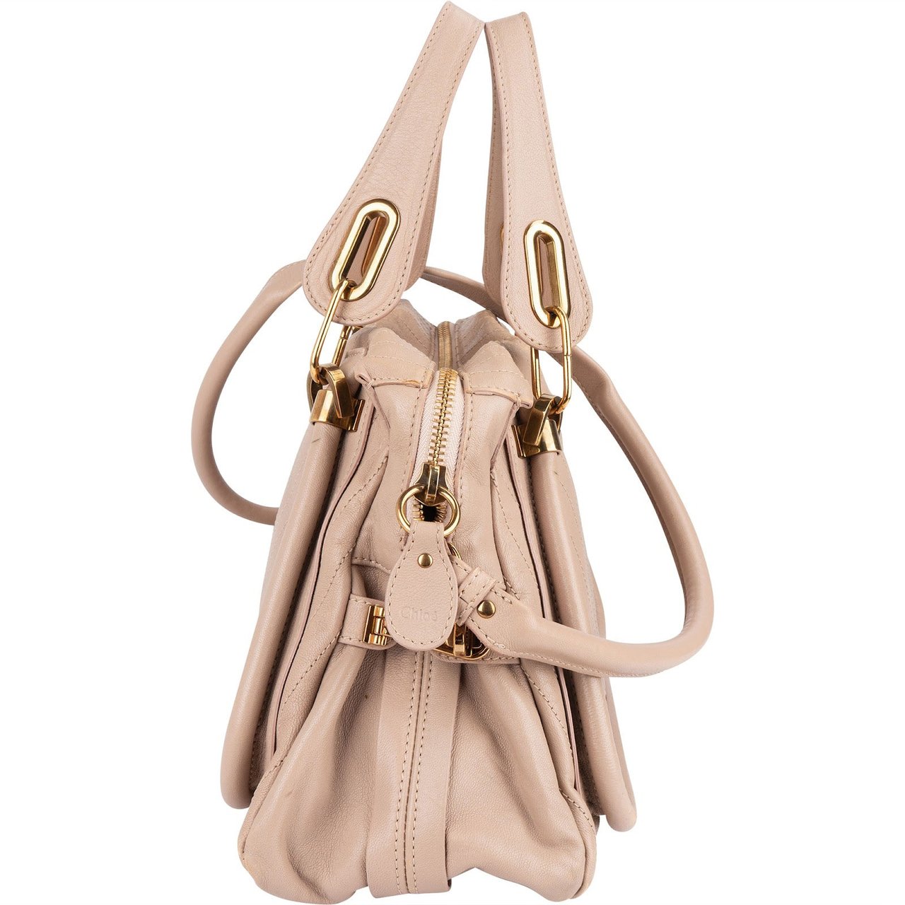 Chloé Stitched Leather Paraty Handbag Beige