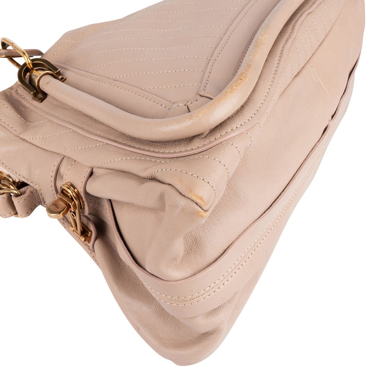 Chloé Stitched Leather Paraty Handbag Beige