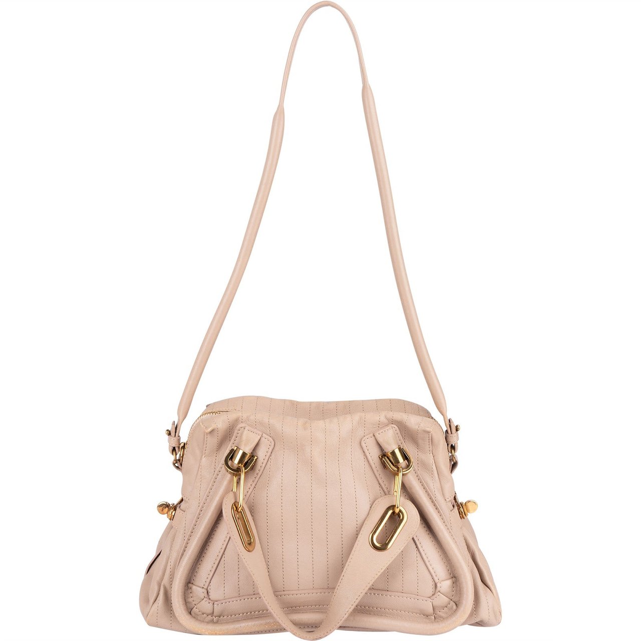 Chloé Chloé Stitched Leather Paraty Handbag Beige