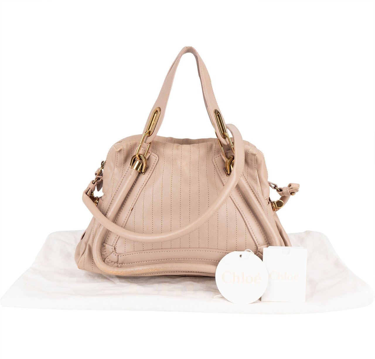 Chloé Stitched Leather Paraty Handbag Beige