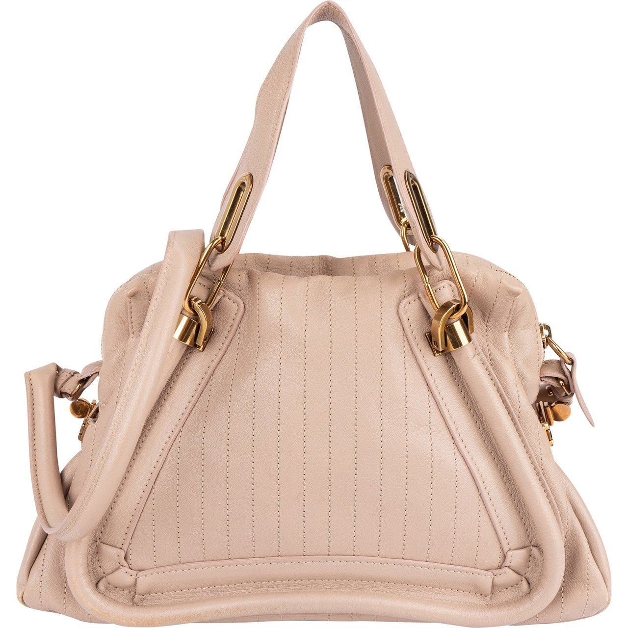 Chloé Stitched Leather Paraty Handbag Beige