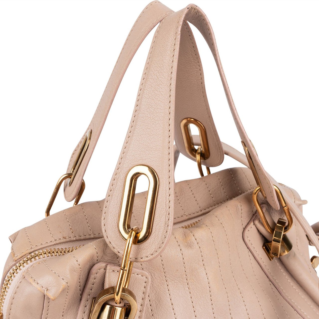 Chloé Stitched Leather Paraty Handbag Beige