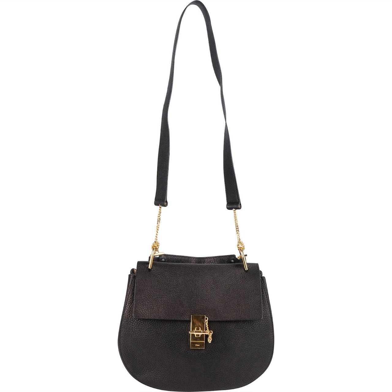 Chloé Black Grained Leather Drew Porte Epaule Crossbody Bag Zwart
