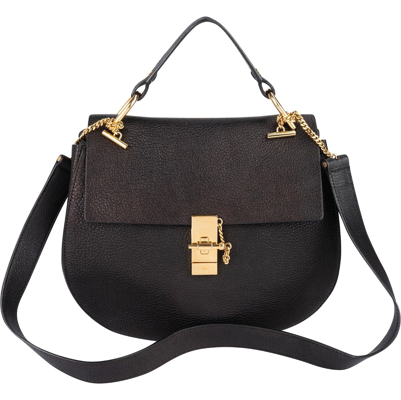 Chloé Black Grained Leather Drew Porte Epaule Crossbody Bag Zwart