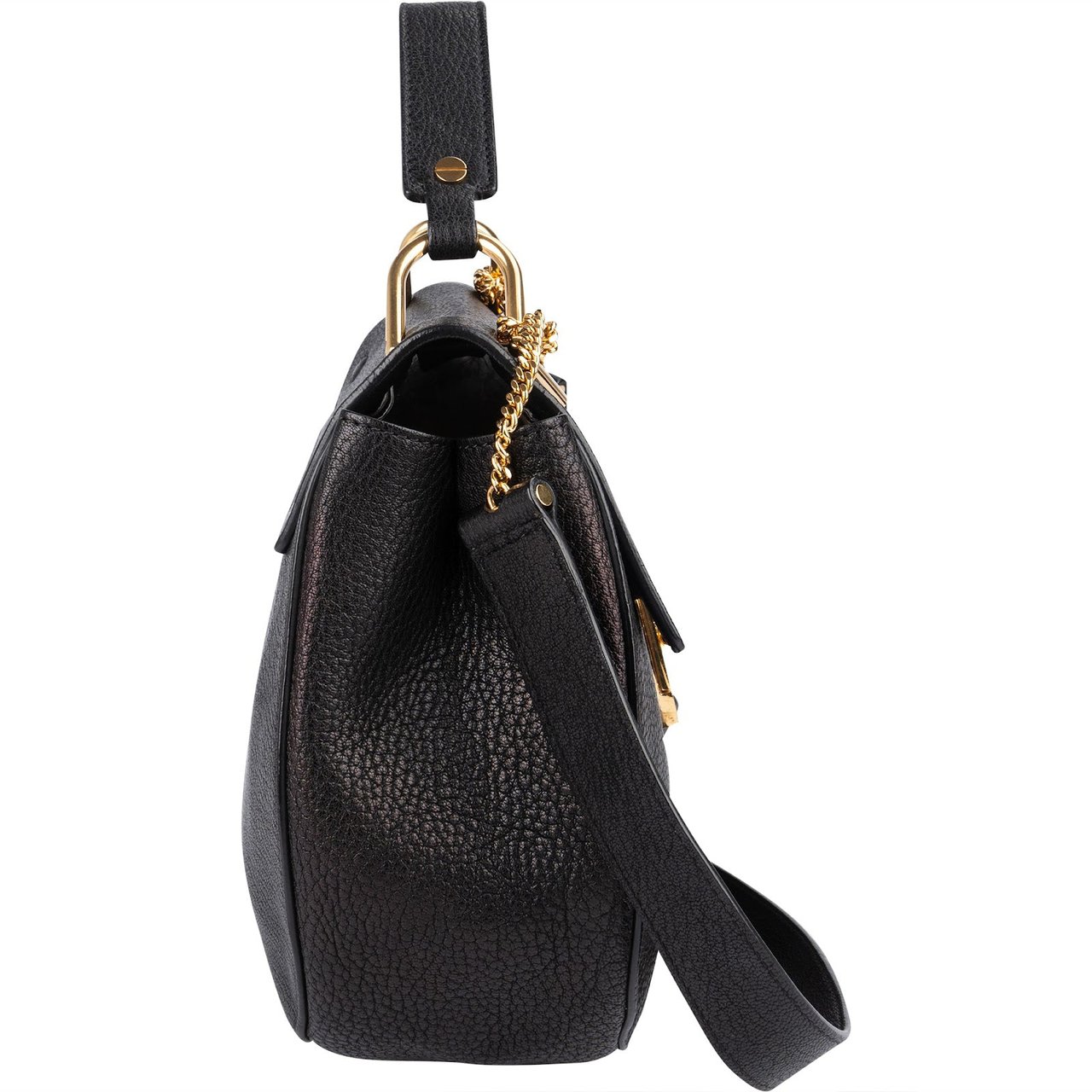 Chloé Black Grained Leather Drew Porte Epaule Crossbody Bag Zwart
