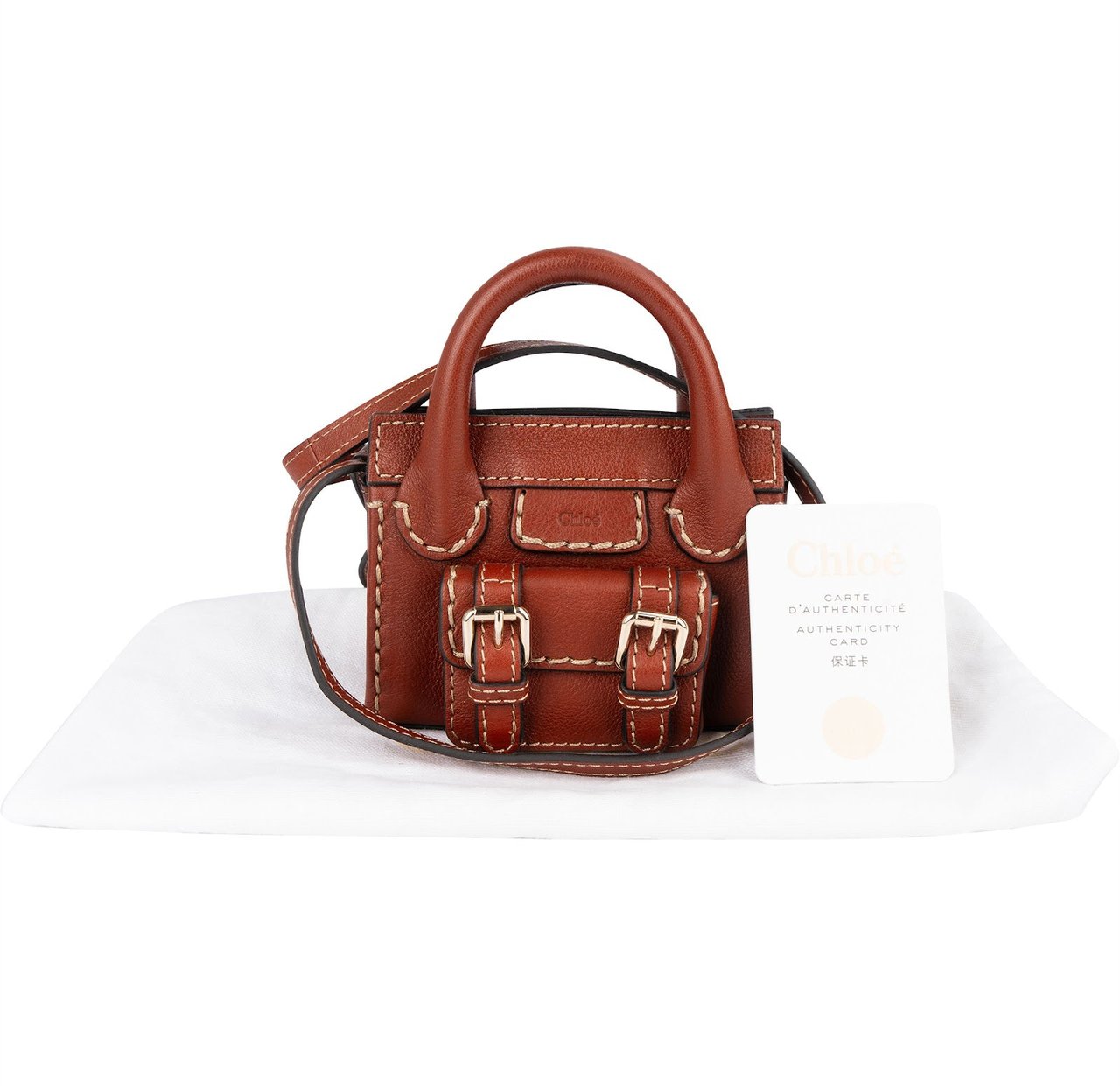 Chloé Leather Nano Edith Crossbody Handbag Bruin