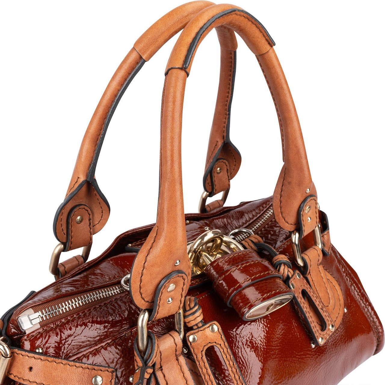 Chloé Chloé Patent Leather Paddington Satchel Handbag Bruin