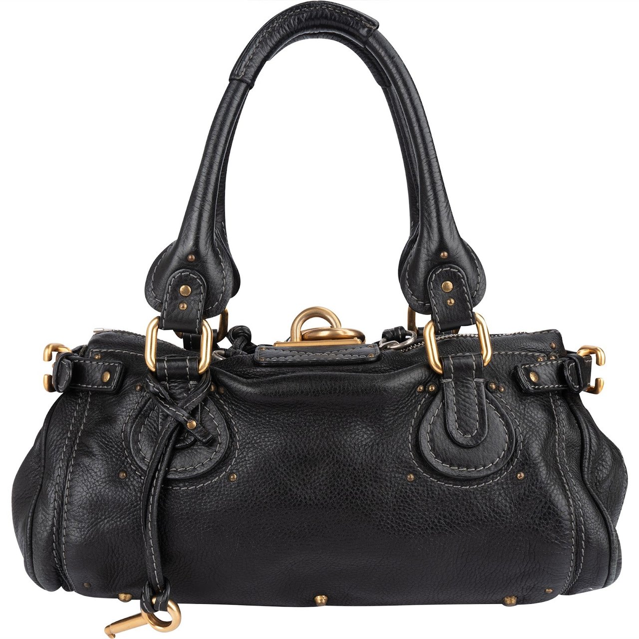 Chloé Chloé Pebbled Leather Paddington Satchel Handbag Zwart
