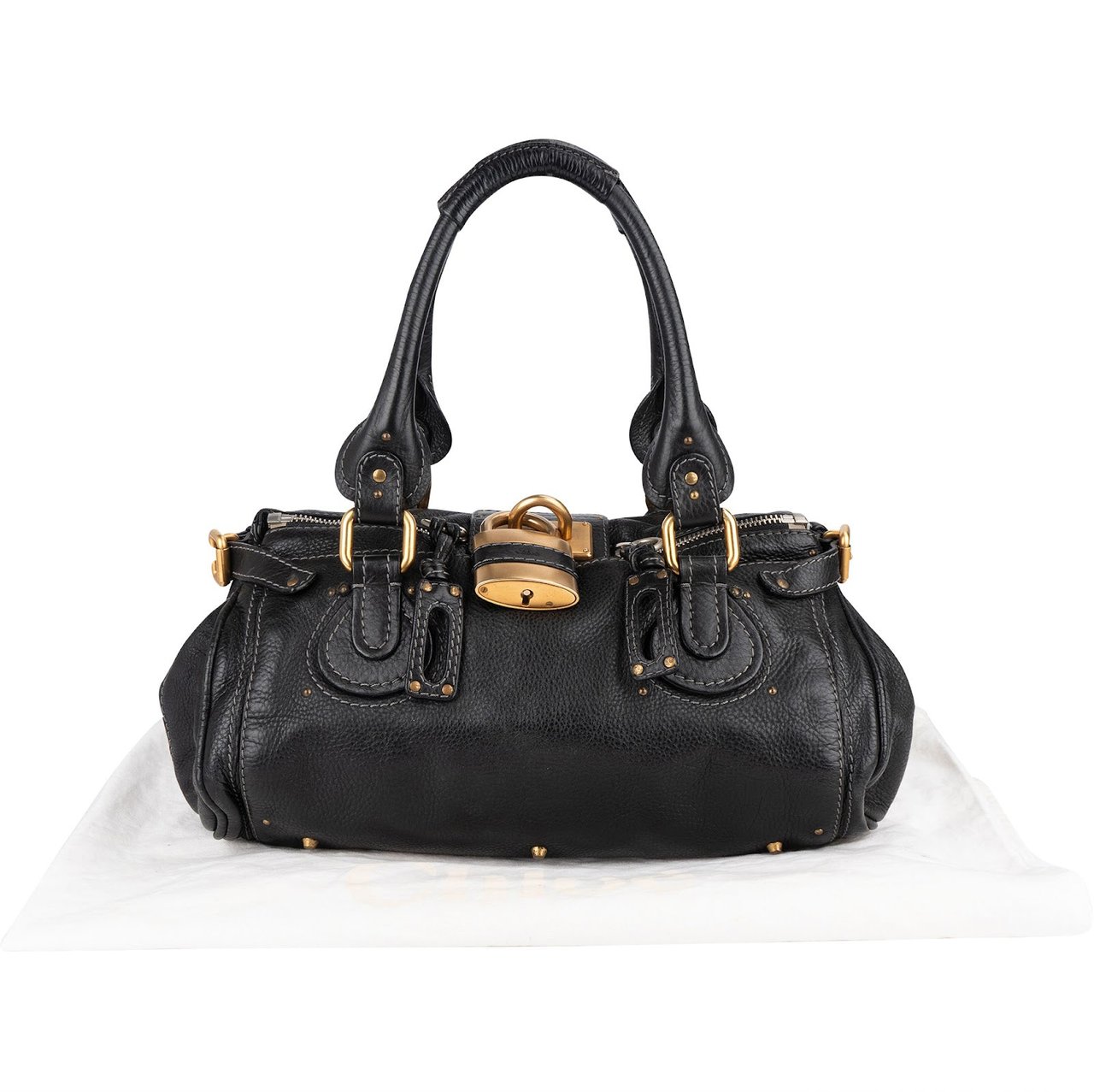 Chloé Chloé Pebbled Leather Paddington Satchel Handbag Zwart