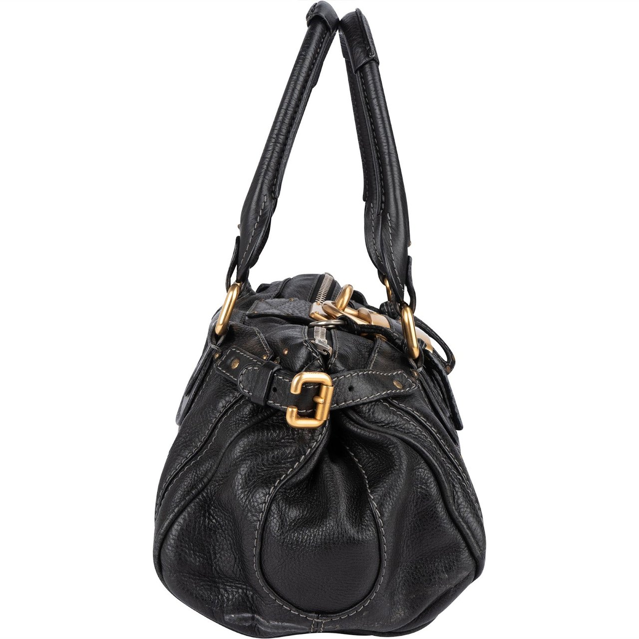 Chloé Chloé Pebbled Leather Paddington Satchel Handbag Zwart