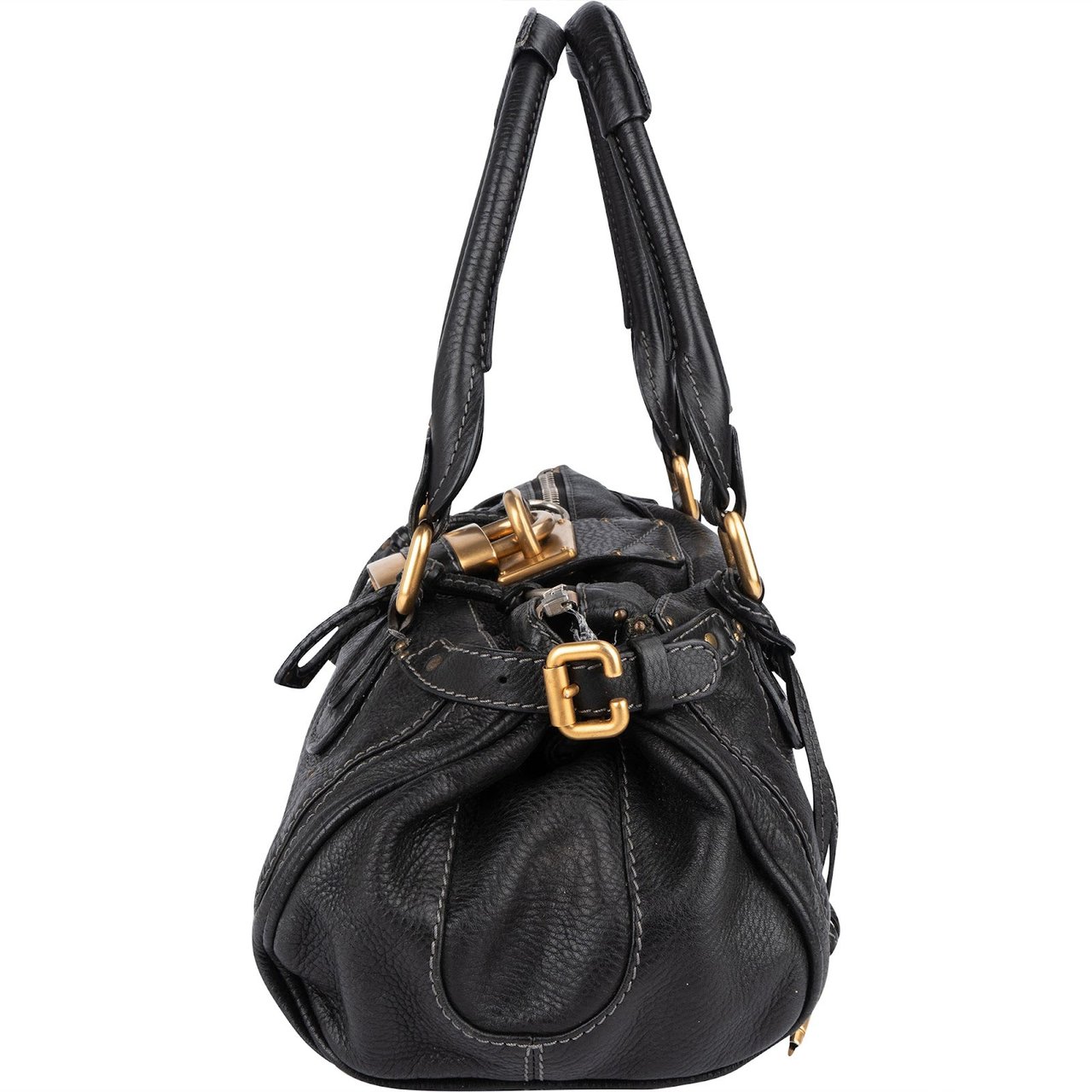 Chloé Chloé Pebbled Leather Paddington Satchel Handbag Zwart