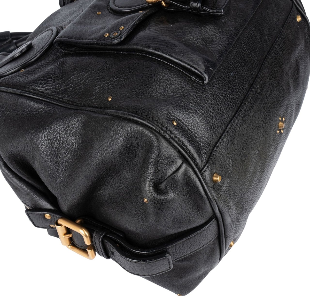 Chloé Chloé Studded Pebbled Leather Large Paddington Satchel Handbag Zwart